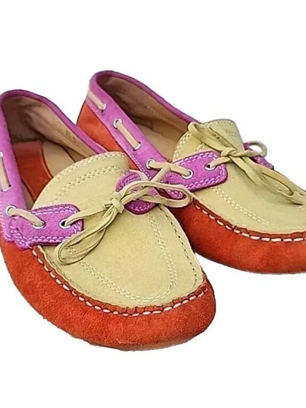 Vaneli Portugal Colorblock Pink Genuine Suede Mocassin Driving Comfy Shoes Sz8M - Picture 2 of 12